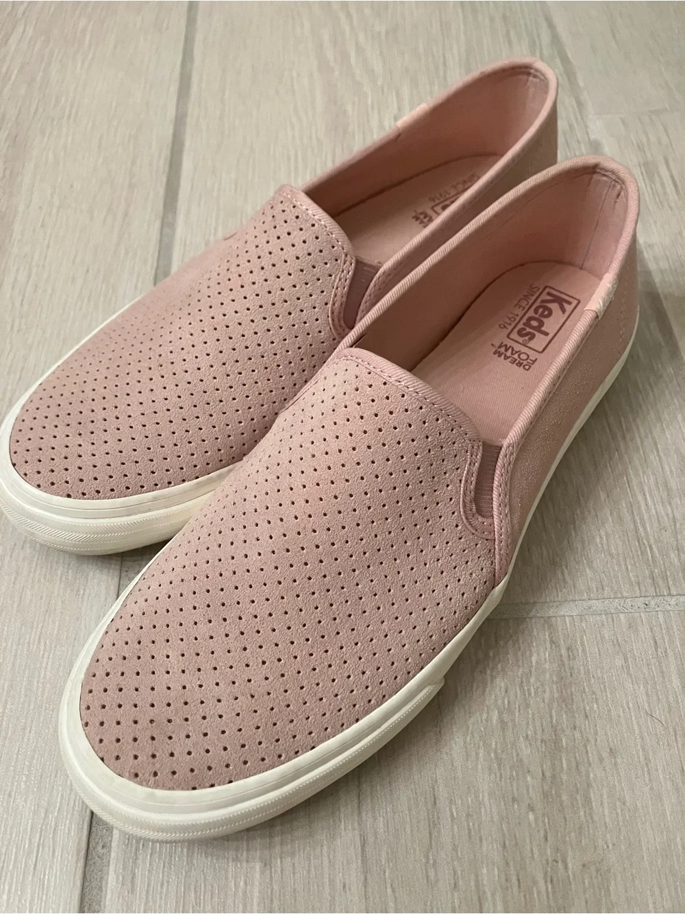 Keds Perforated Slip-On Sneakers in Blush Pink